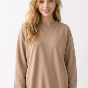 Cappucino beż oversize’owa bluza damska